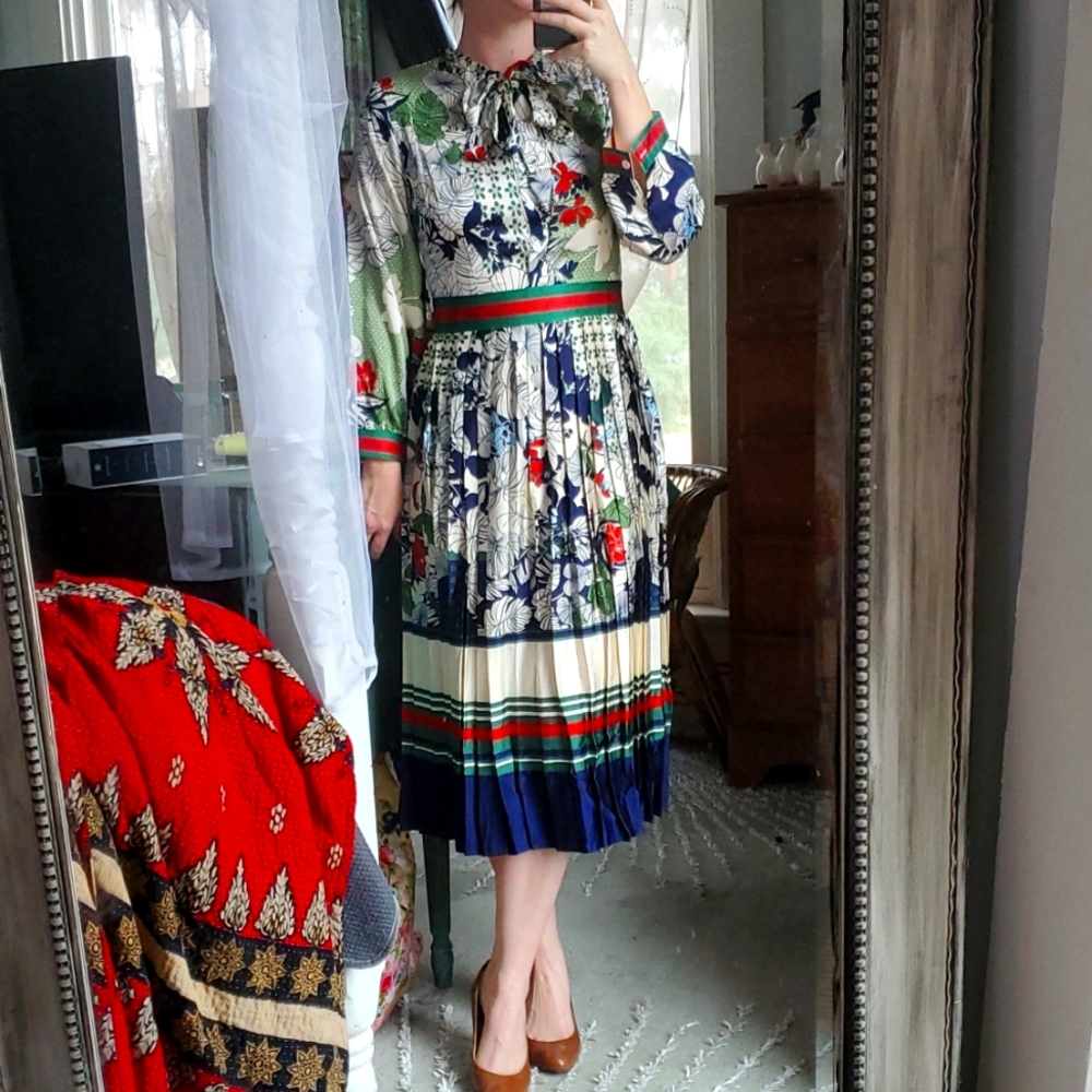 Stunning Pleated Asian Inspired Silky Dress